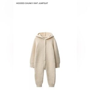 Zara Baby 0-3M Cozy Cream Knit Hooded Baby Onesie